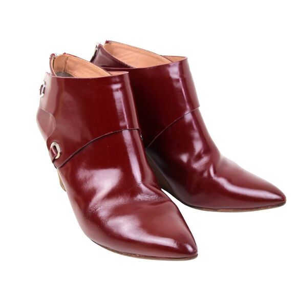 VINCE CAMUTO RED BROWN GENUINE LEATHER POINTED TOE WEDGE ZIP WOMEN BOOTIES 6M 36 - Picture 3 of 11